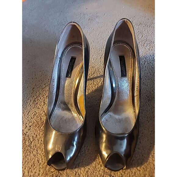 Dolce & Gabbana Italy Pewter Metallic Leather Heel Open Toe Pump, 38.5 - Picture 4 of 15